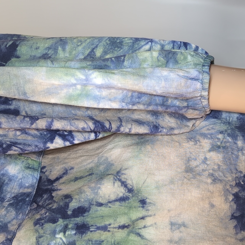 NEW Cabi Woodstock Blue Green Tie Dye Linen Babydoll Top Tunic Size Medium - Picture 6 of 15